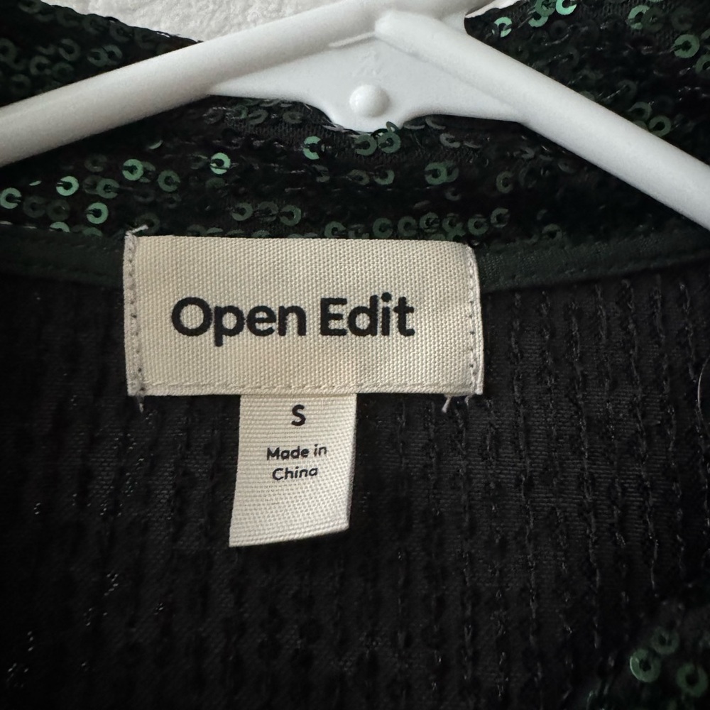 Open Edit Sequin Green Button Down Blouse - image 3